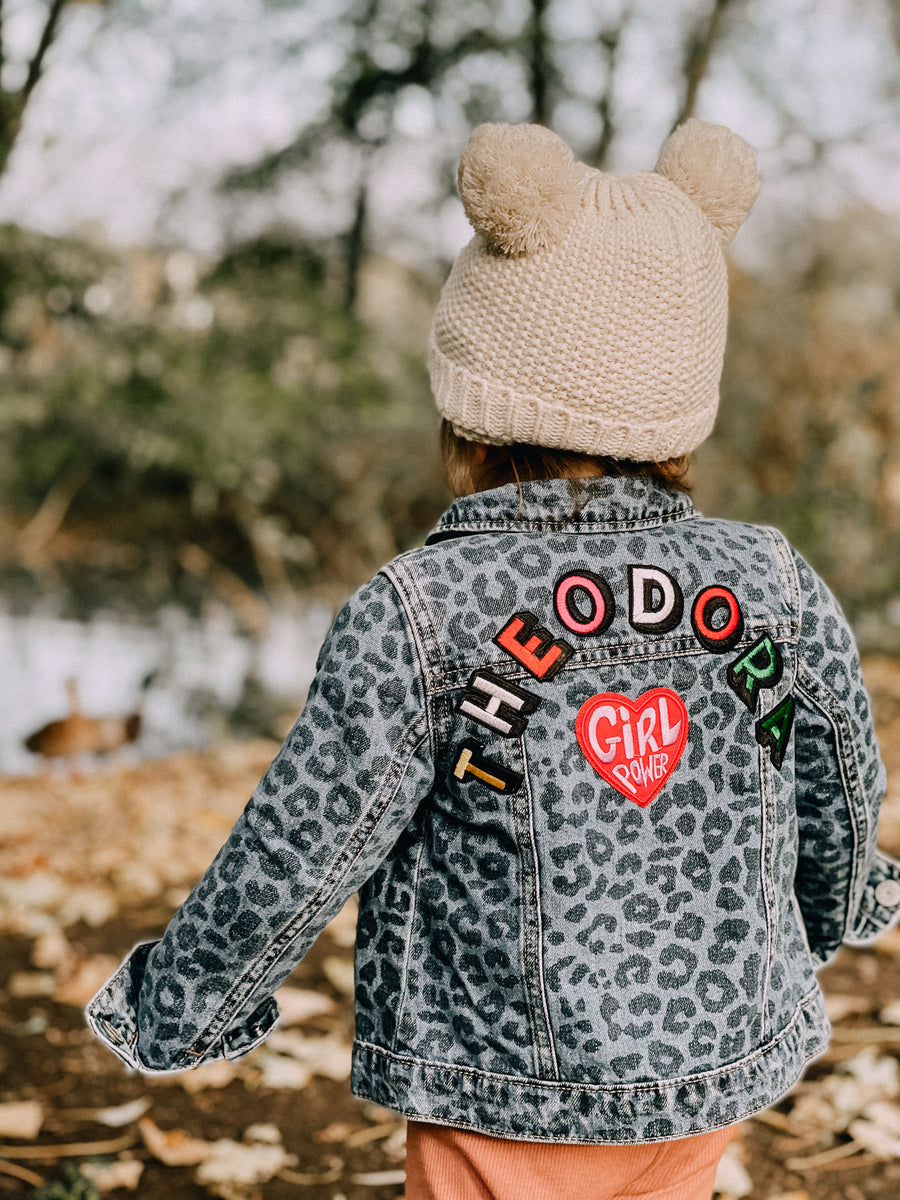 Leopard Print Personalised Name Patch Denim Jacket – Rose + Moo