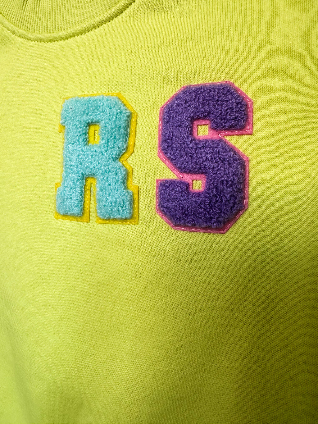 Personalised Chenille Initial Patch Neon Yellow Sweater