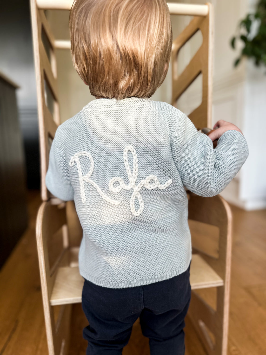 Baby Personalised Sea Green Hand Embroidered Cardigan