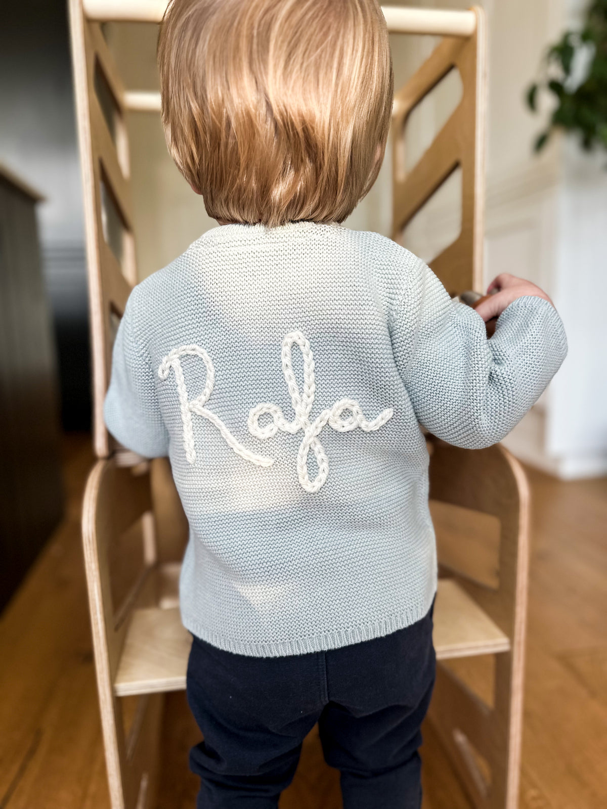 Baby Personalised Sea Green Hand Embroidered Cardigan