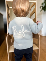 Load image into Gallery viewer, Baby Personalised Light Blue Hand Embroidered Cardigan
