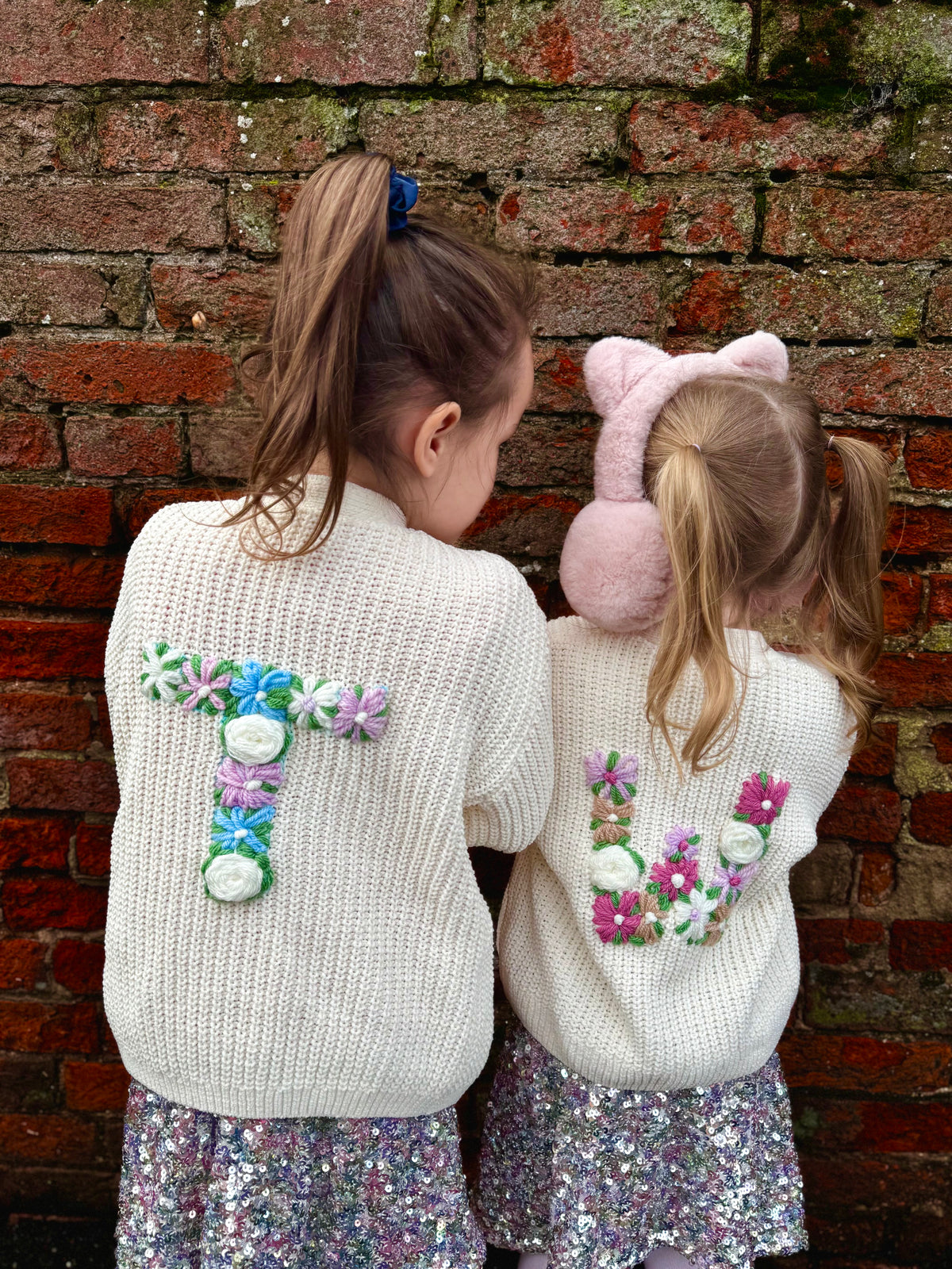Kids Personalised Ecru Hand Embroidered Initial Cardigan