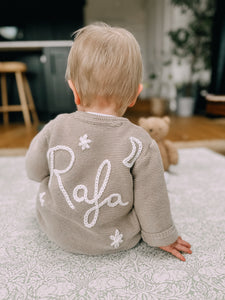 Star And Moon Baby Personalised Beige Hand Embroidered Cardigan