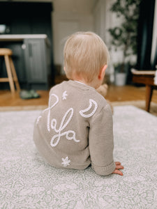 Star And Moon Baby Personalised Beige Hand Embroidered Cardigan