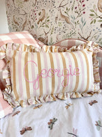 Load image into Gallery viewer, Pink Stripe Embroidered Frill Name Cushion
