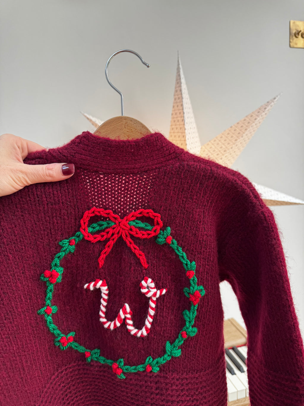 Personalised Christmas Initial Hand Embroidered Cardigan