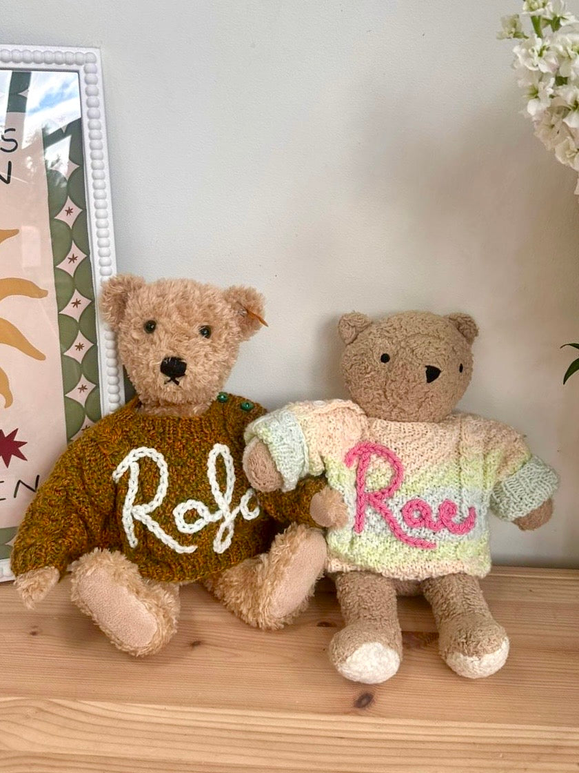 Teddy Sized Personalised Hand Knitted Jumper