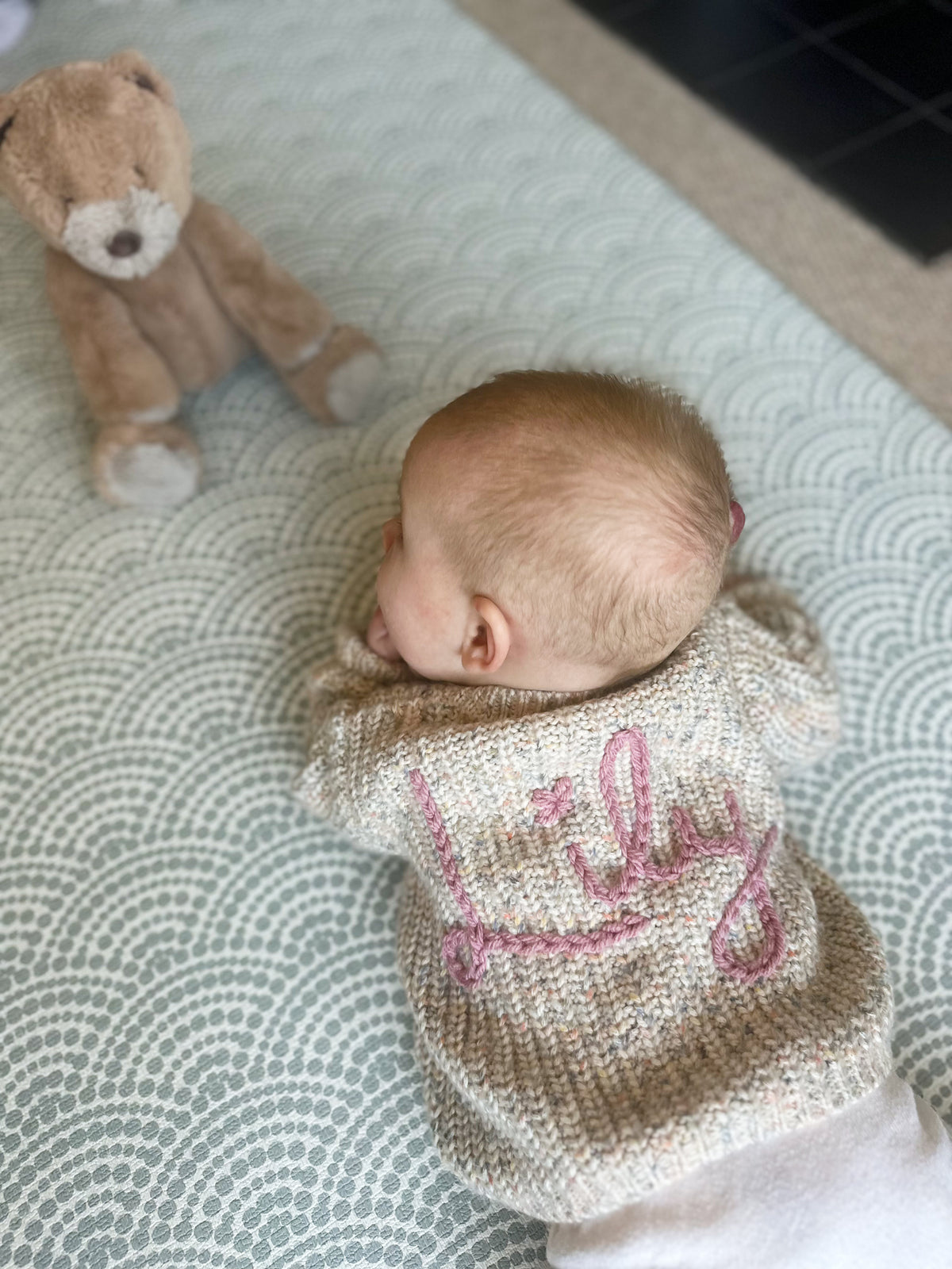 Baby Personalised Speckled Beige Hand Embroidered Cardigan