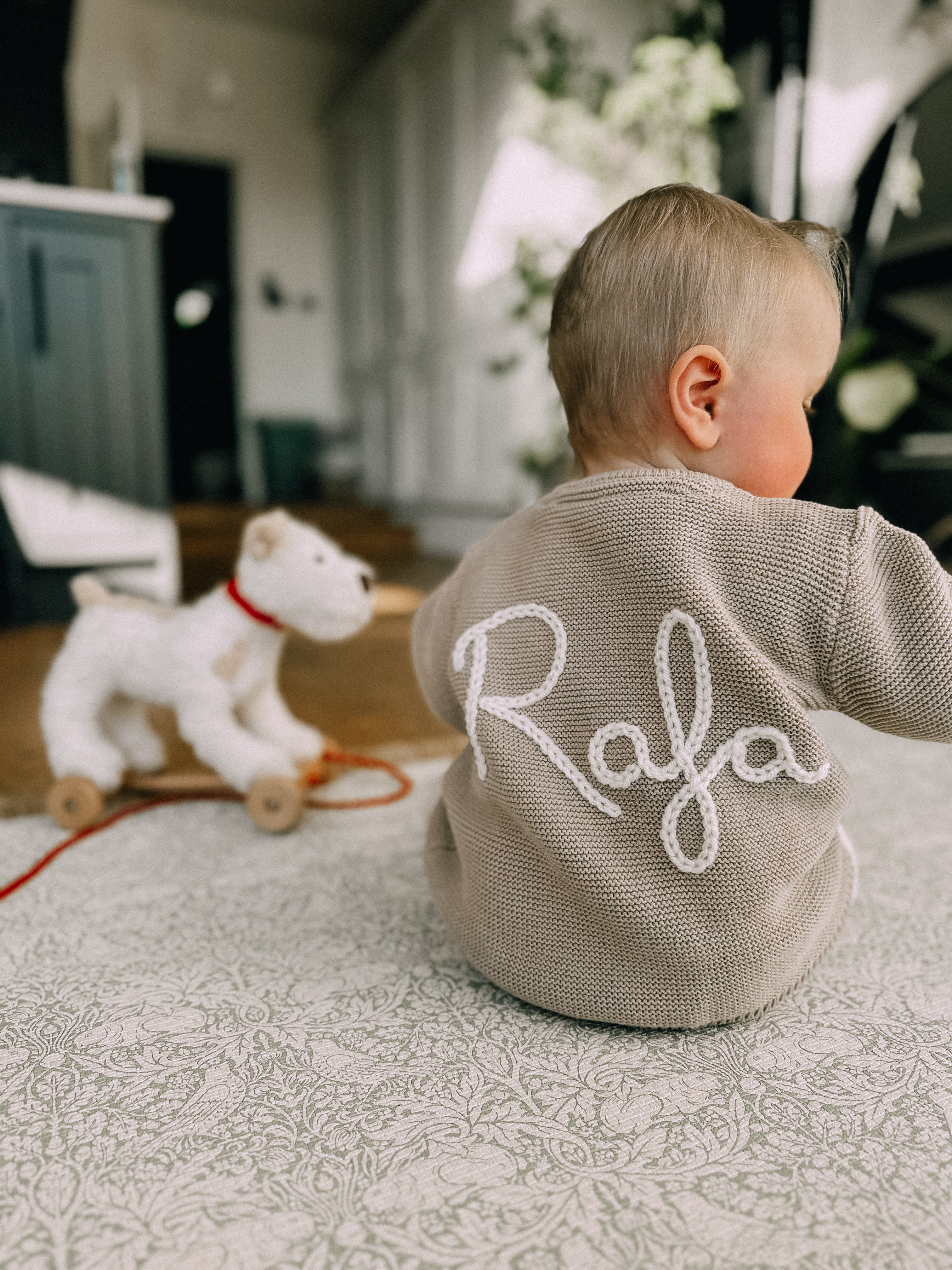 Baby Personalised Beige Hand Embroidered Cardigan