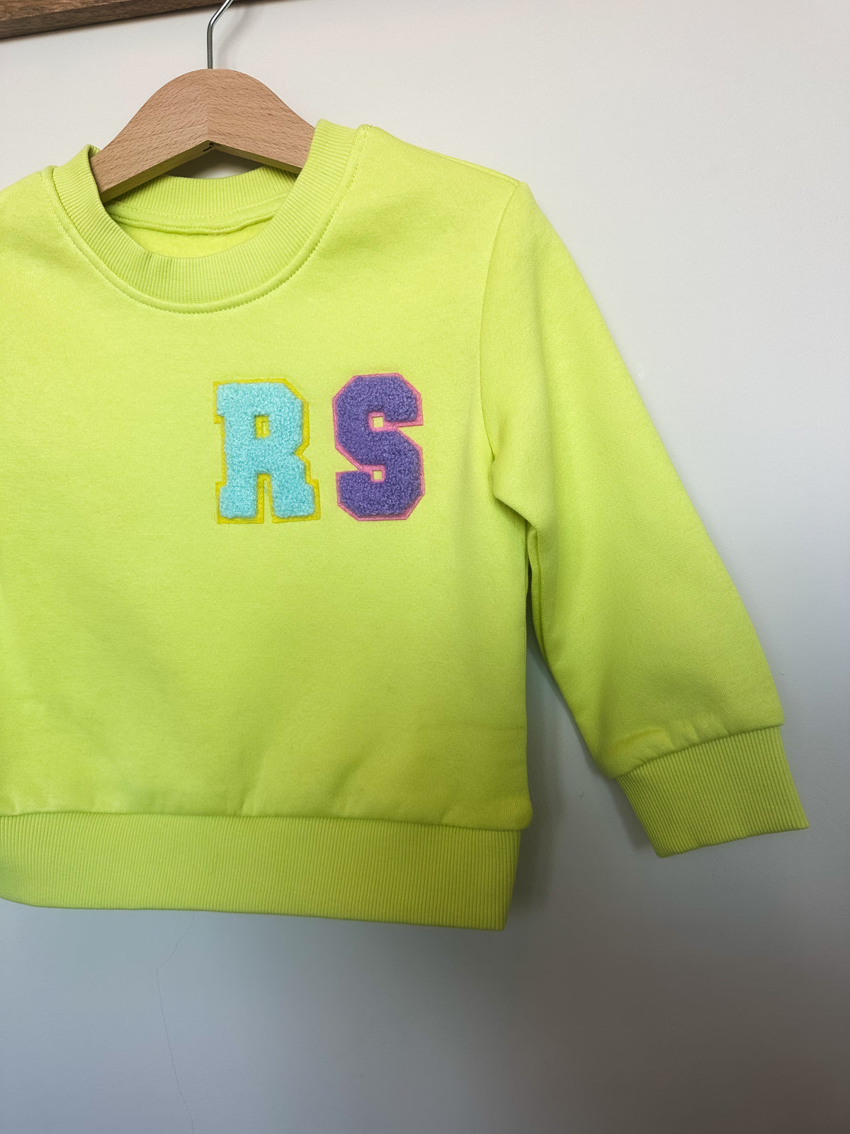 Personalised Chenille Initial Patch Neon Yellow Sweater