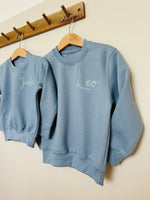 Load image into Gallery viewer, Embroidered Initial or Name Light Blue Sweater
