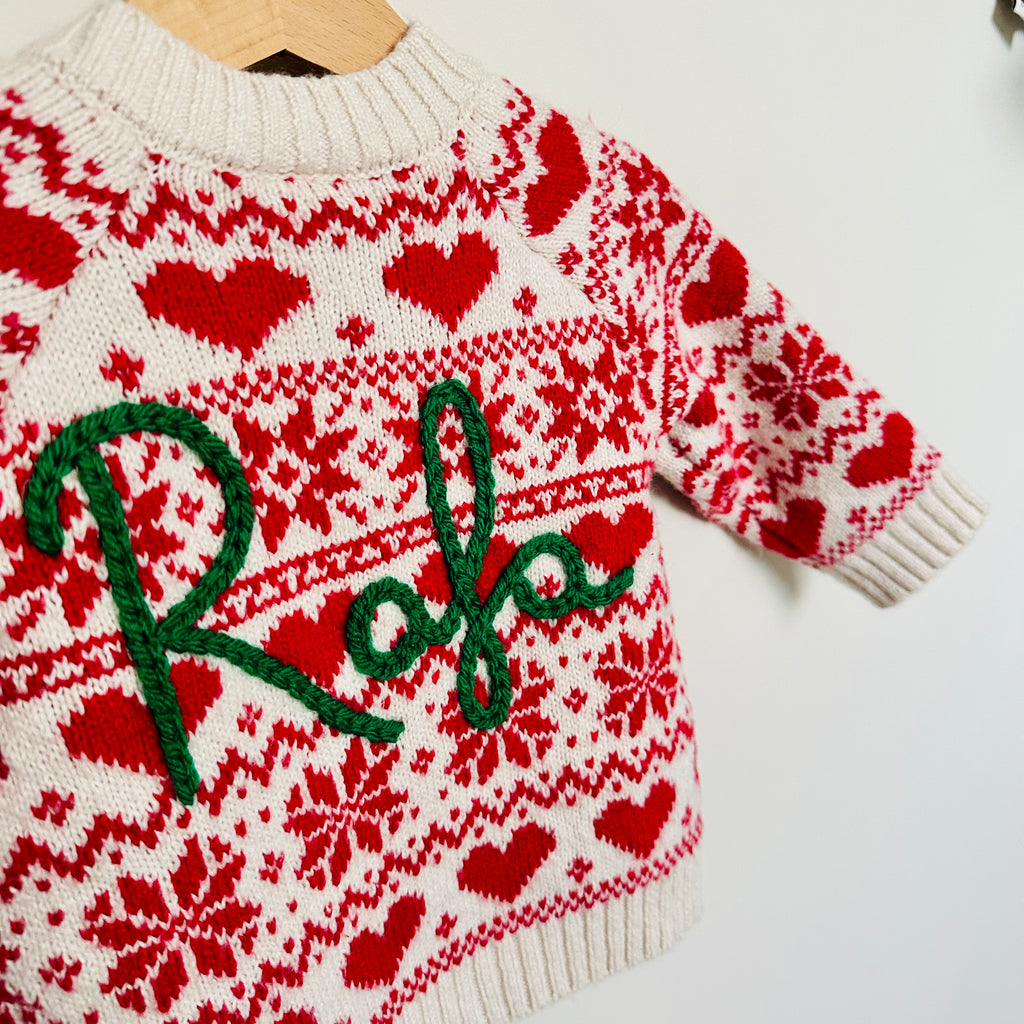 Personalised Festive Christmas Red and Cream Hand Embroidered Cardigan