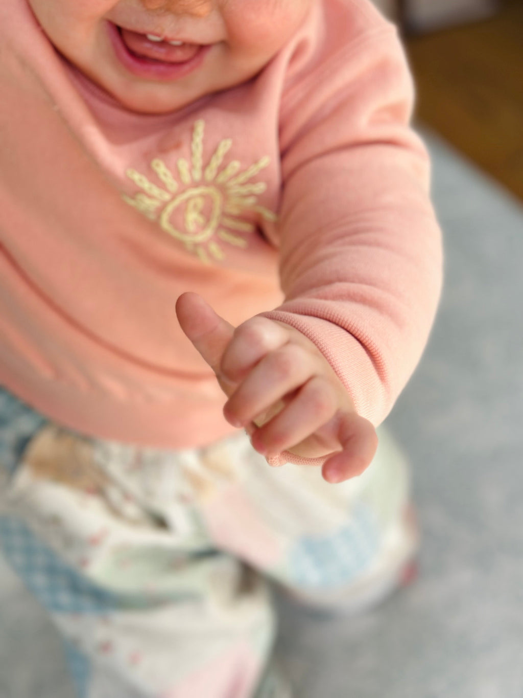 Embroidered Sun Initial Pink Sweater