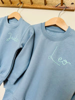Load image into Gallery viewer, Embroidered Initial or Name Light Blue Sweater
