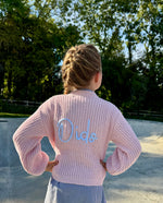 Load image into Gallery viewer, Kids Personalised Baby Pink Hand Embroidered Cardigan
