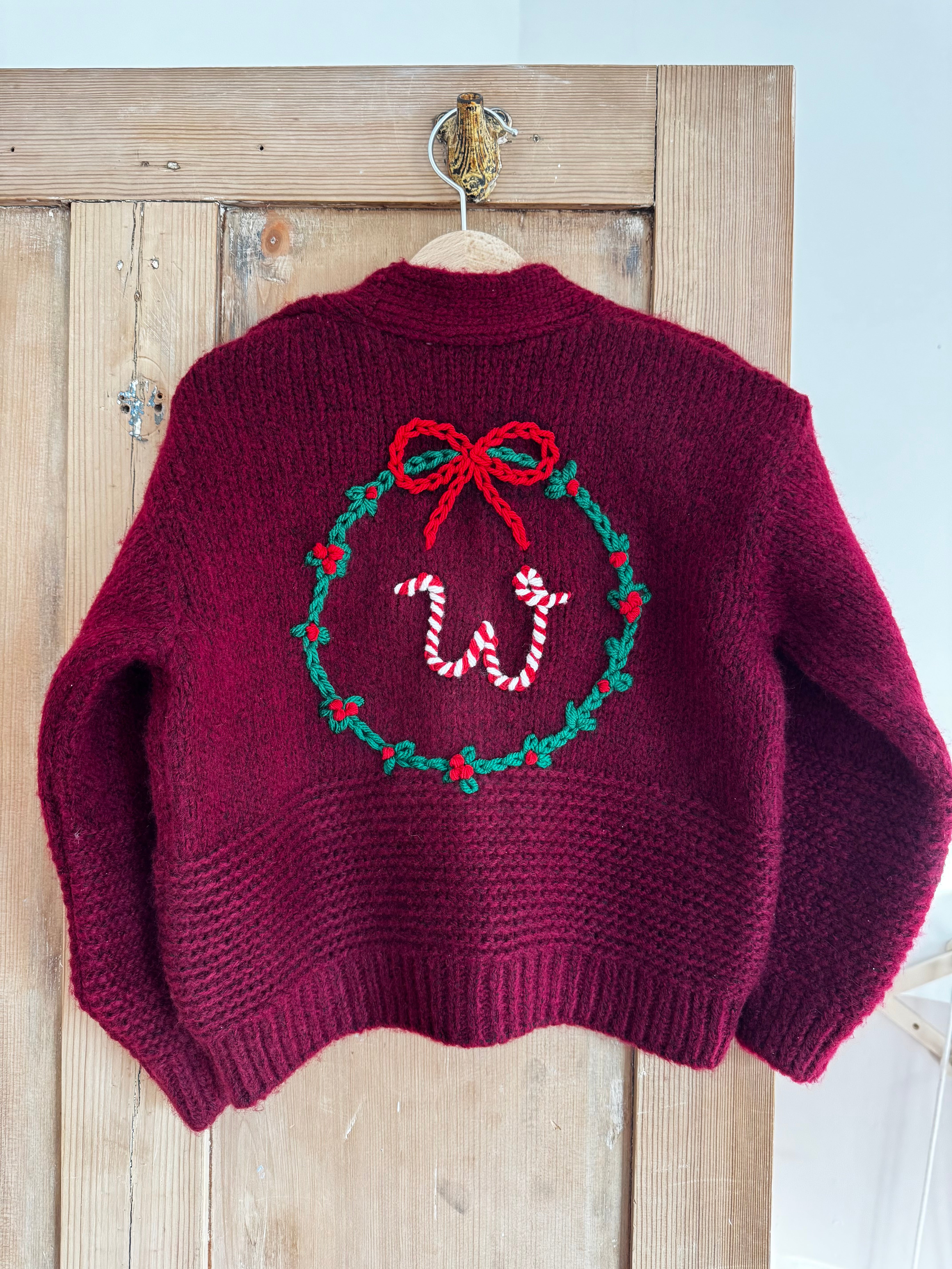 Personalised Christmas Initial Hand Embroidered Cardigan