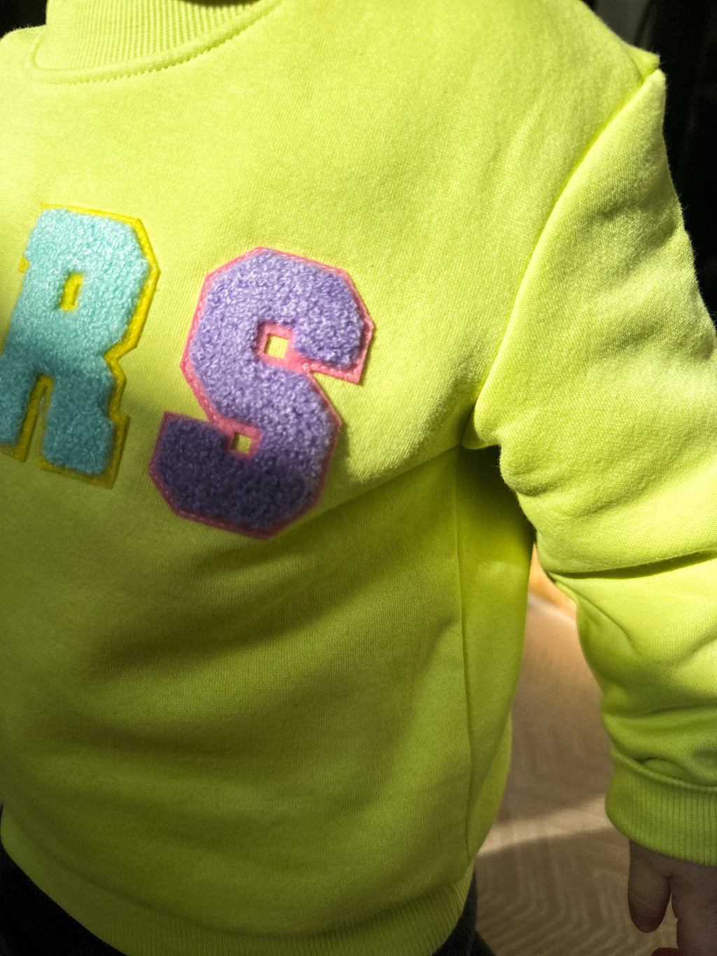 Personalised Chenille Initial Patch Neon Yellow Sweater
