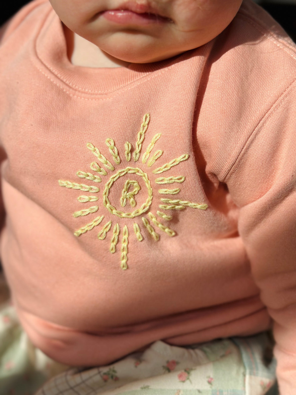 Embroidered Sun Initial Pink Sweater