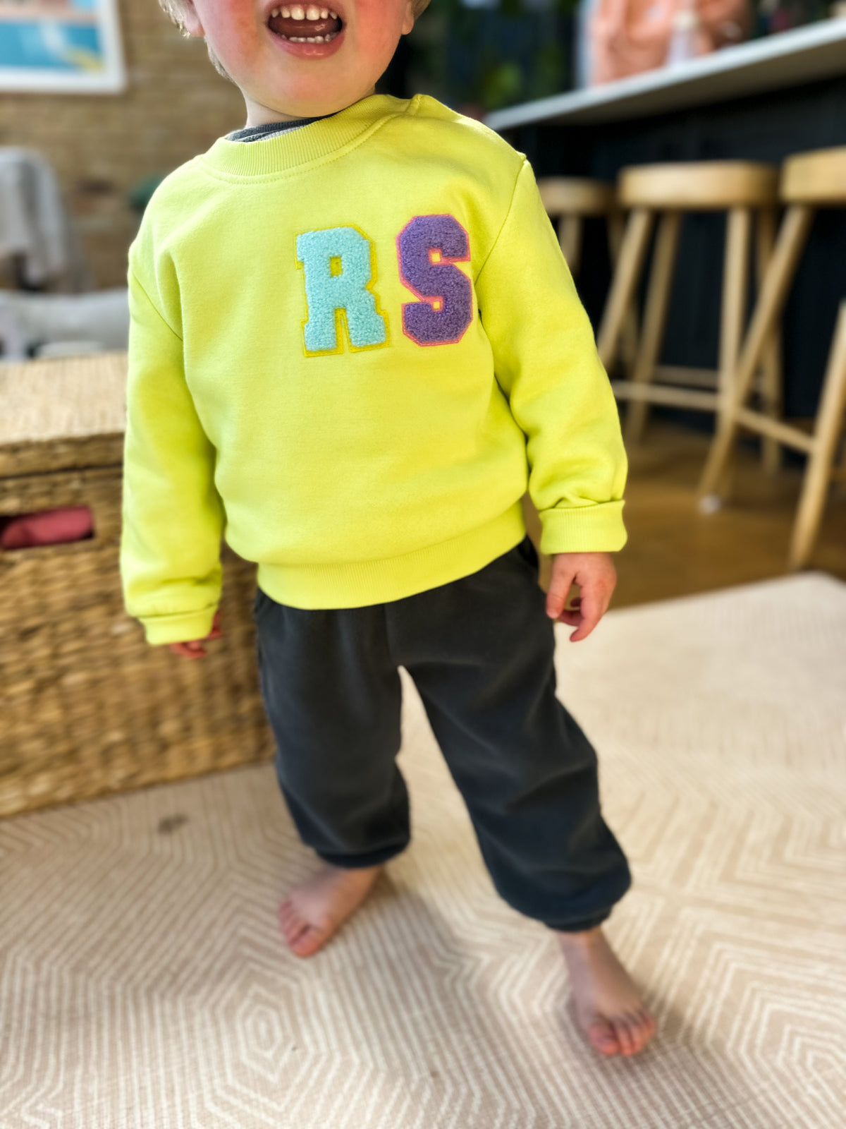 Personalised Chenille Initial Patch Neon Yellow Sweater