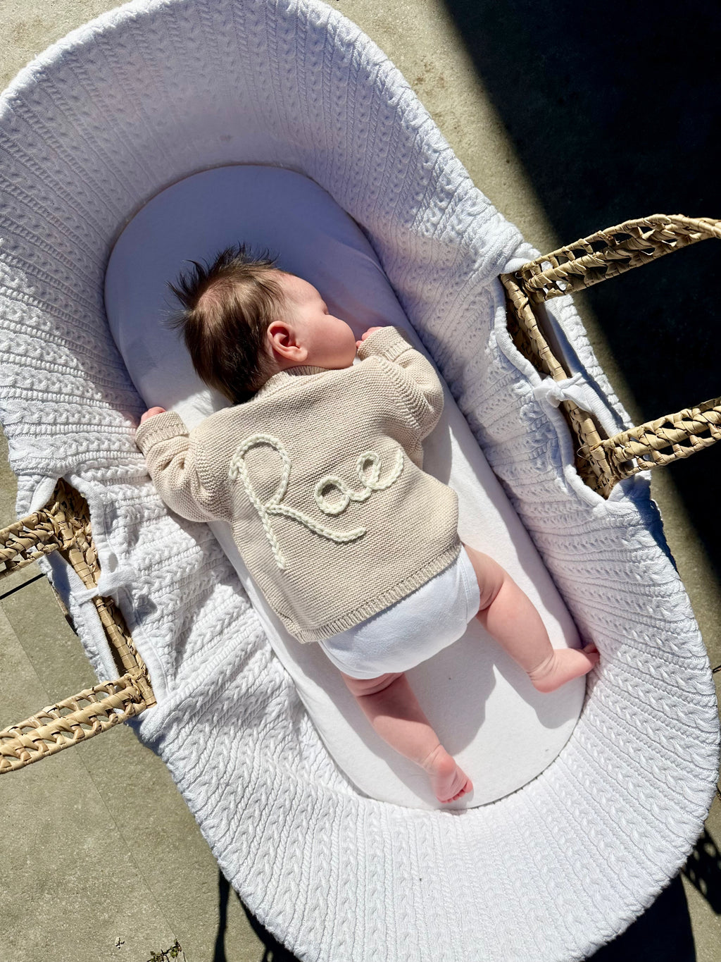 Baby Personalised Beige Hand Embroidered Cardigan