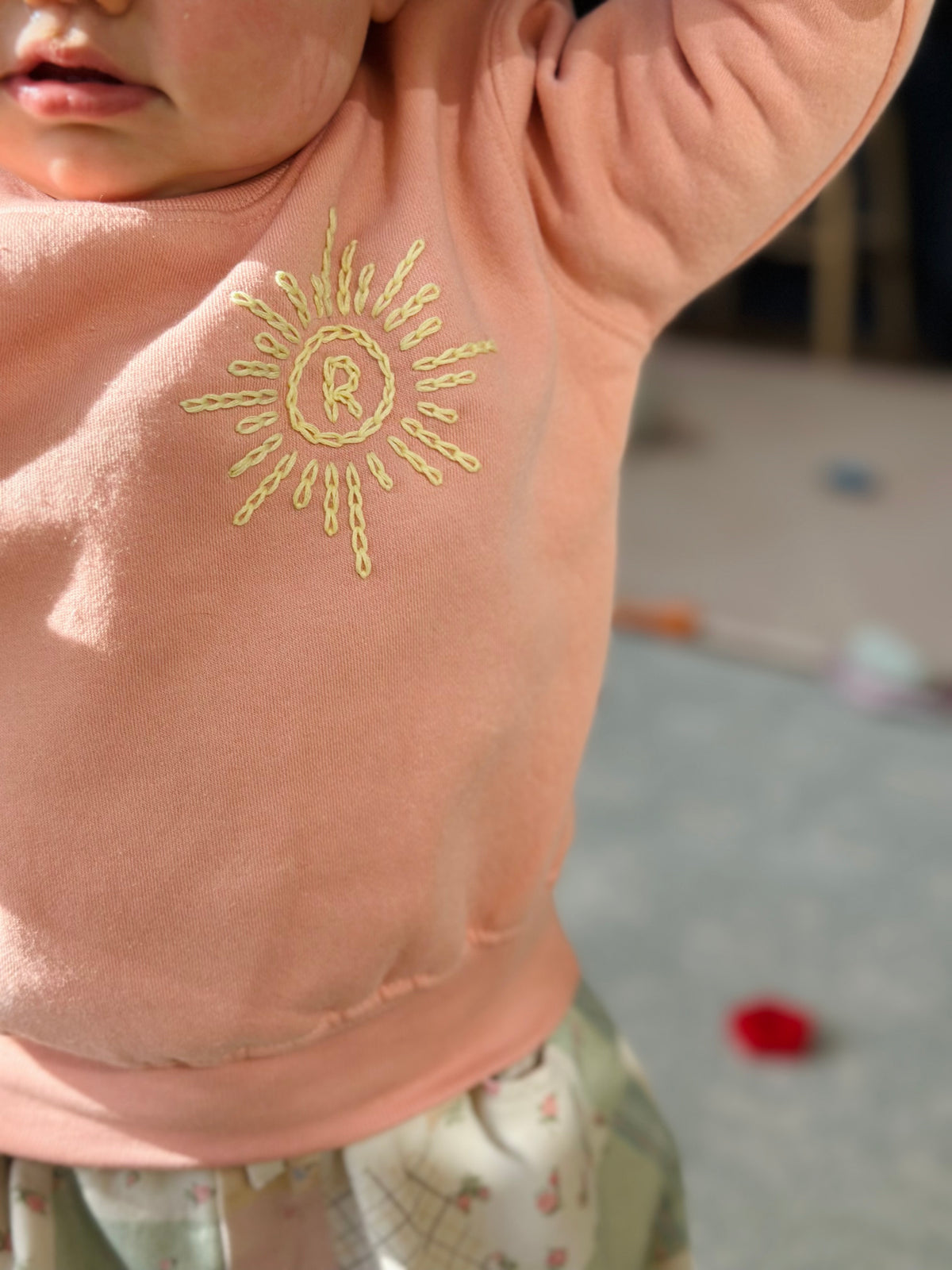 Embroidered Sun Initial Pink Sweater