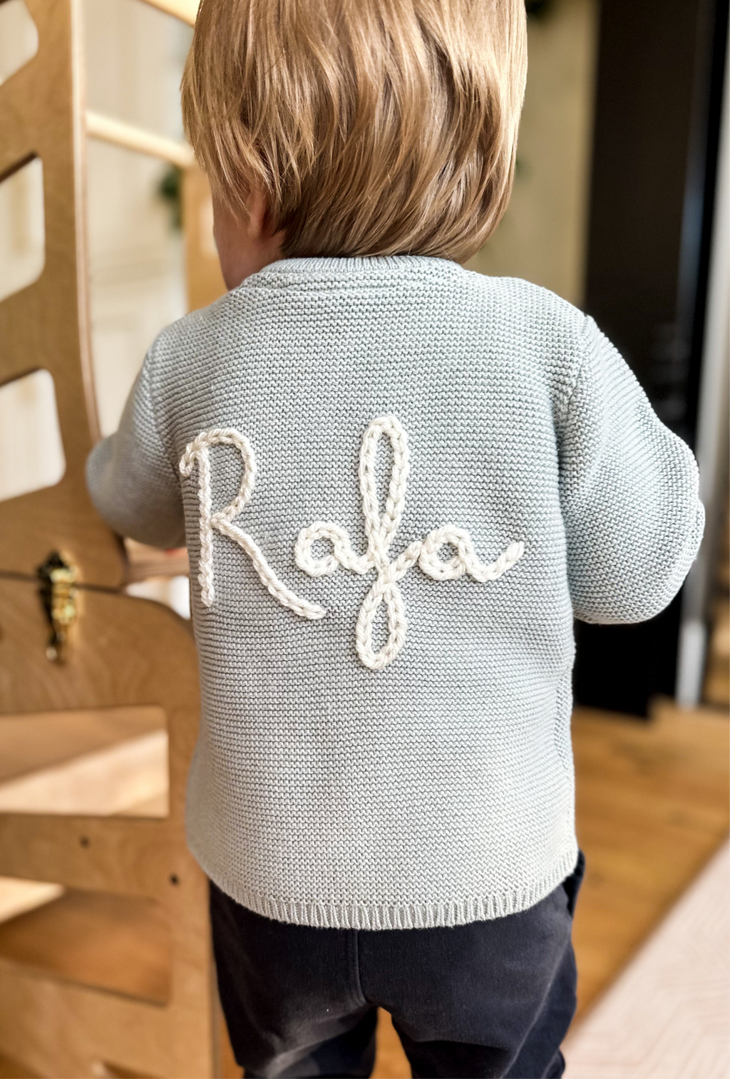 Baby Personalised Sea Green Hand Embroidered Cardigan