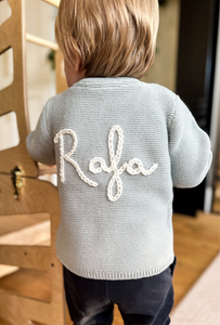 Baby Personalised Light Blue Hand Embroidered Cardigan