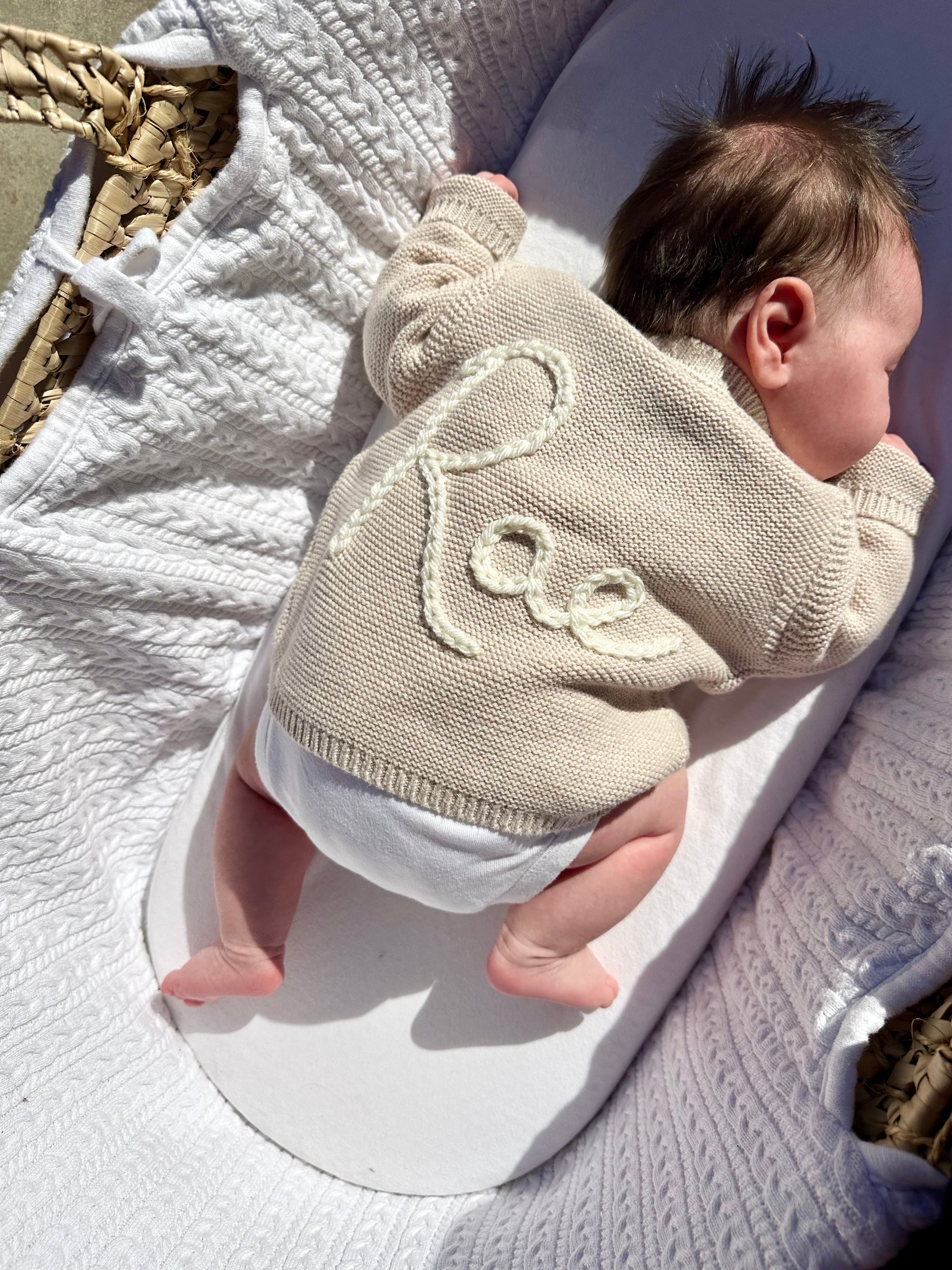 Baby Personalised Beige Hand Embroidered Cardigan With Flowers