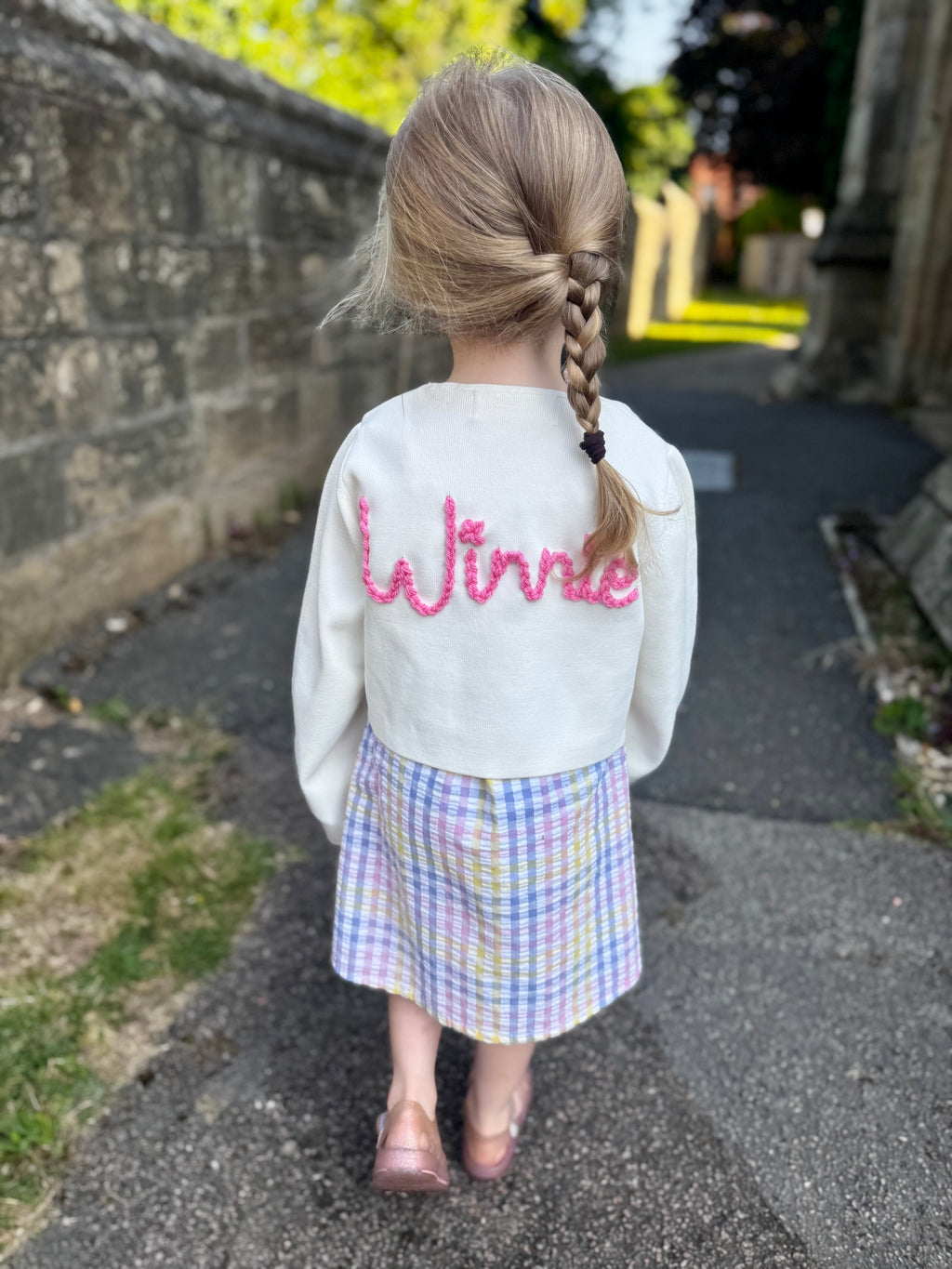 Kids Personalised White Hand Embroidered Cardigan