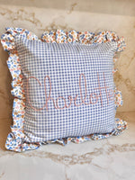 Load image into Gallery viewer, Blue Embroidered Frill Name Cushion
