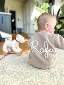 Baby Personalised Beige Hand Embroidered Cardigan