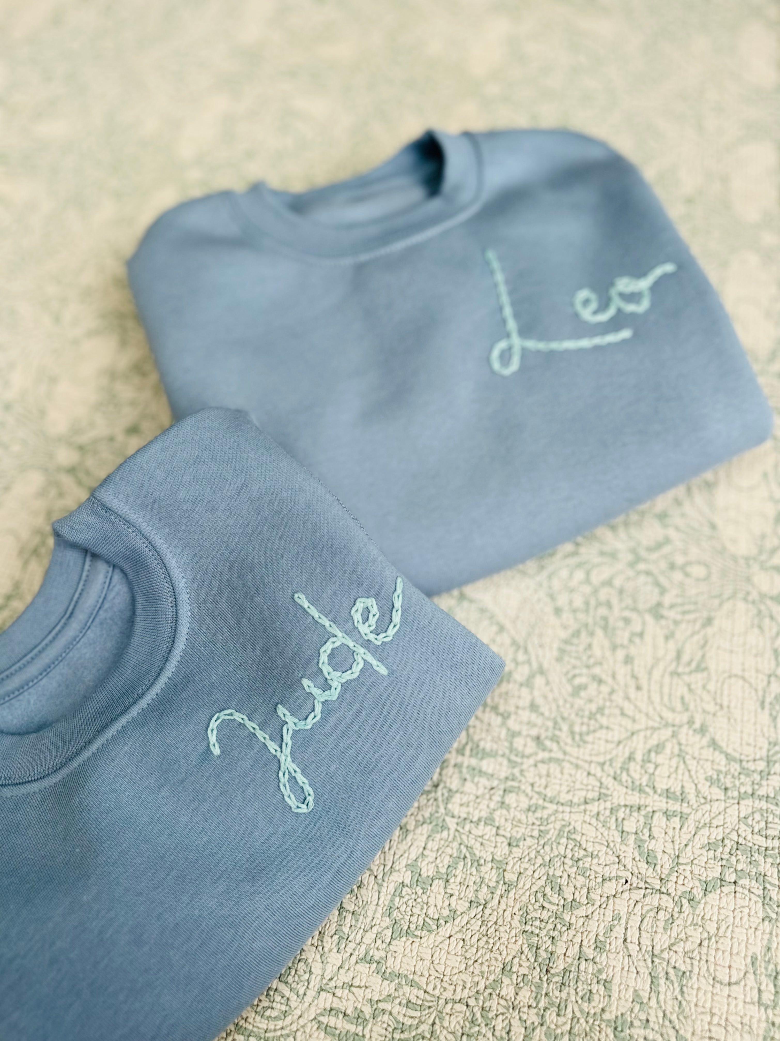 Embroidered Initial or Name Light Blue Sweater