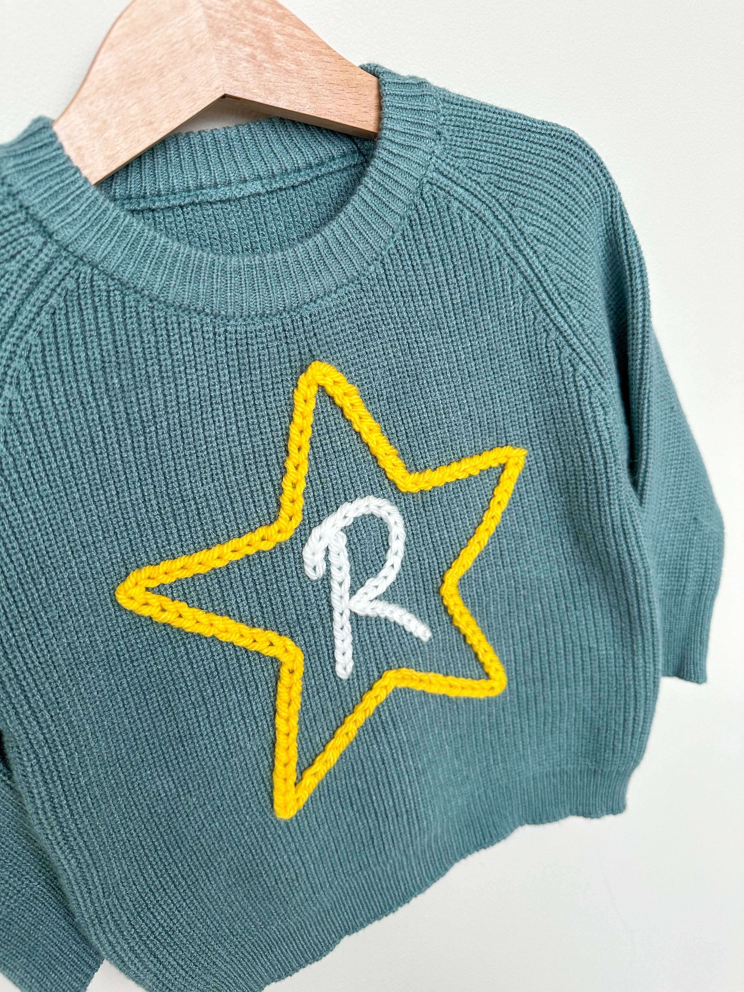 Green Personalised Star Inital Sweater