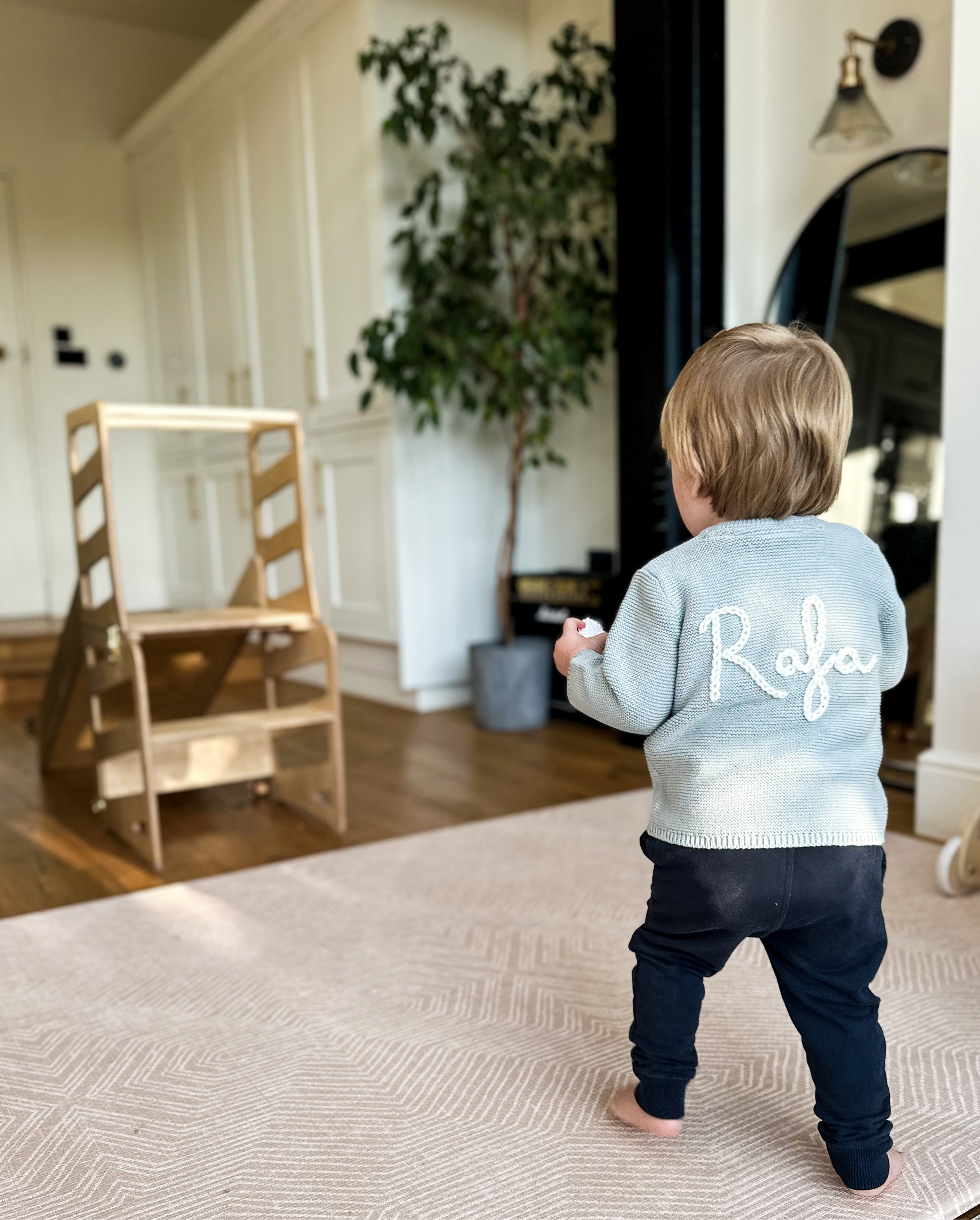 Baby Personalised Light Blue Hand Embroidered Cardigan