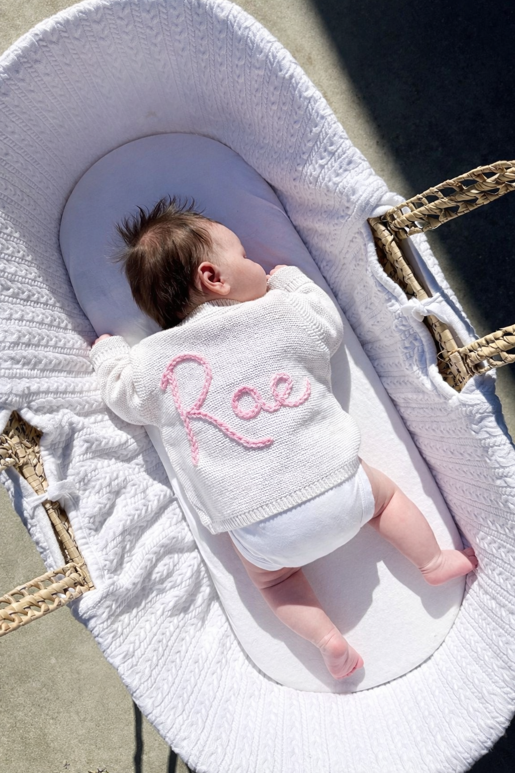 Baby Personalised White Hand Embroidered Cardigan