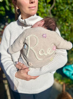 Load image into Gallery viewer, Baby Personalised Beige Hand Embroidered Cardigan With Flowers
