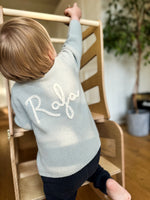 Load image into Gallery viewer, Baby Personalised Light Blue Hand Embroidered Cardigan
