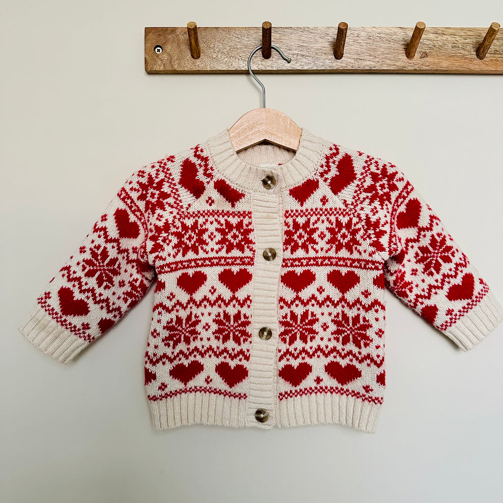 Personalised Festive Christmas Red and Cream Hand Embroidered Cardigan