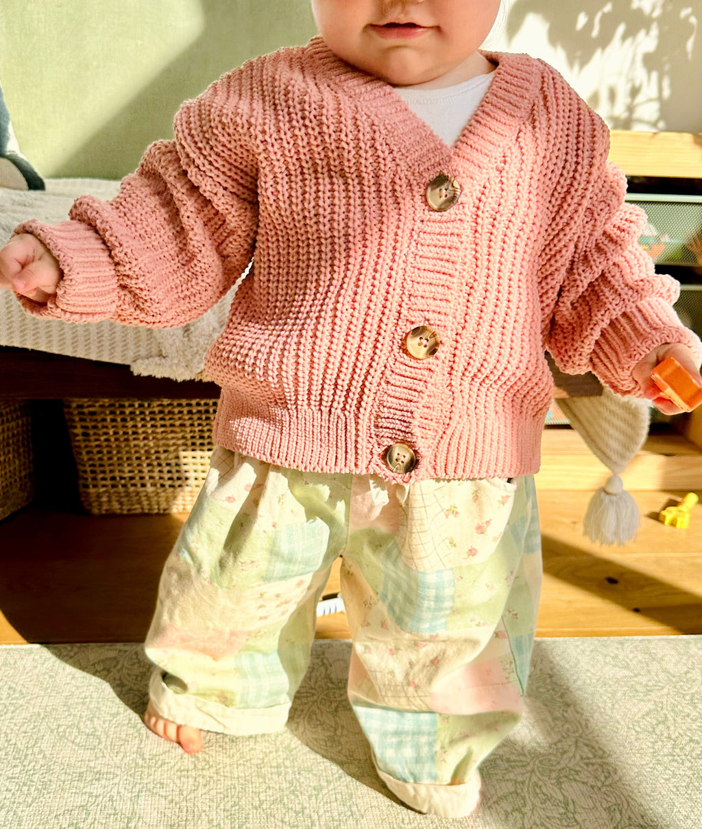 Kids Personalised Pink Hand Embroidered Hearts Cardigan