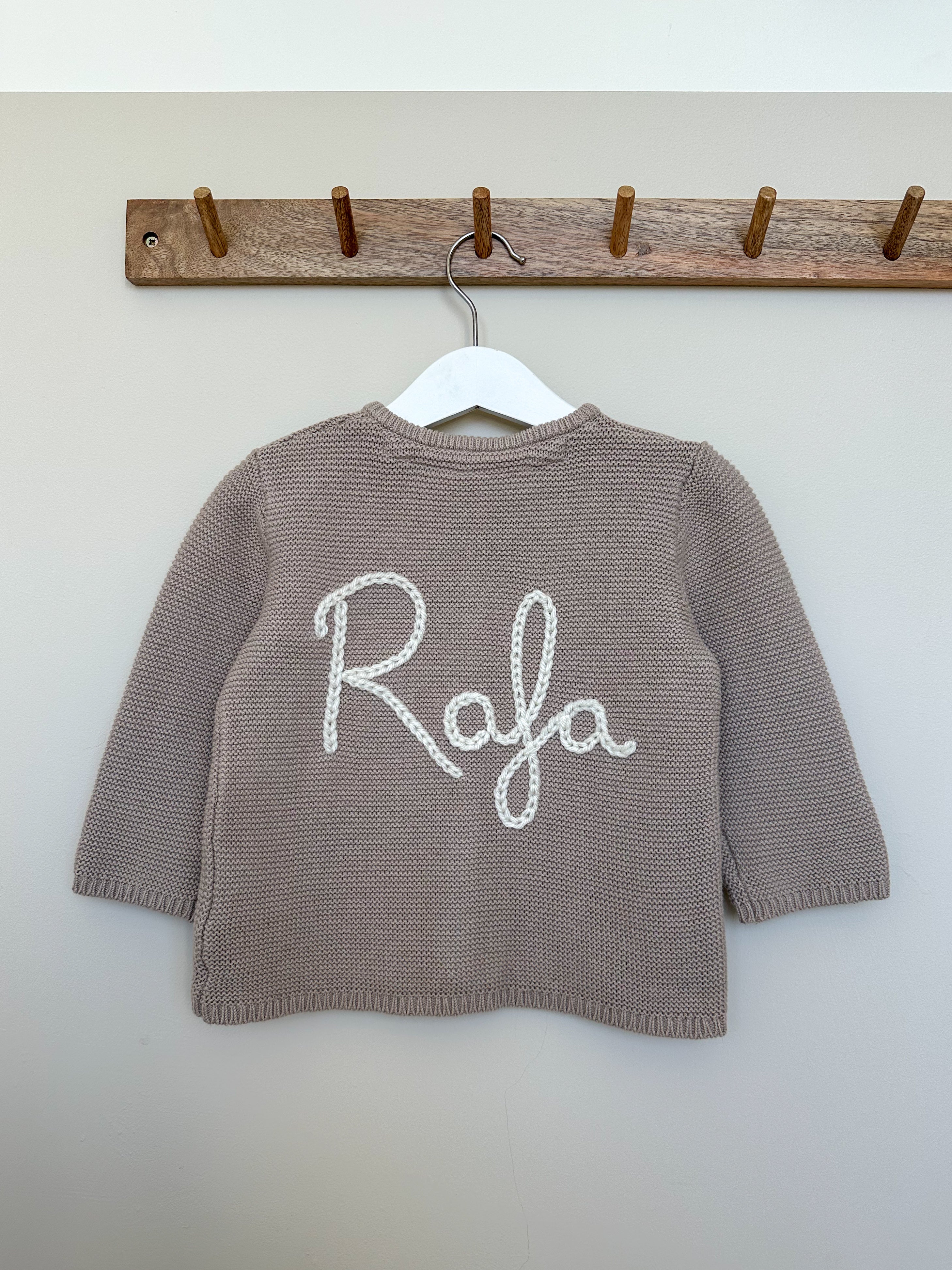 Baby Personalised Beige Hand Embroidered Cardigan