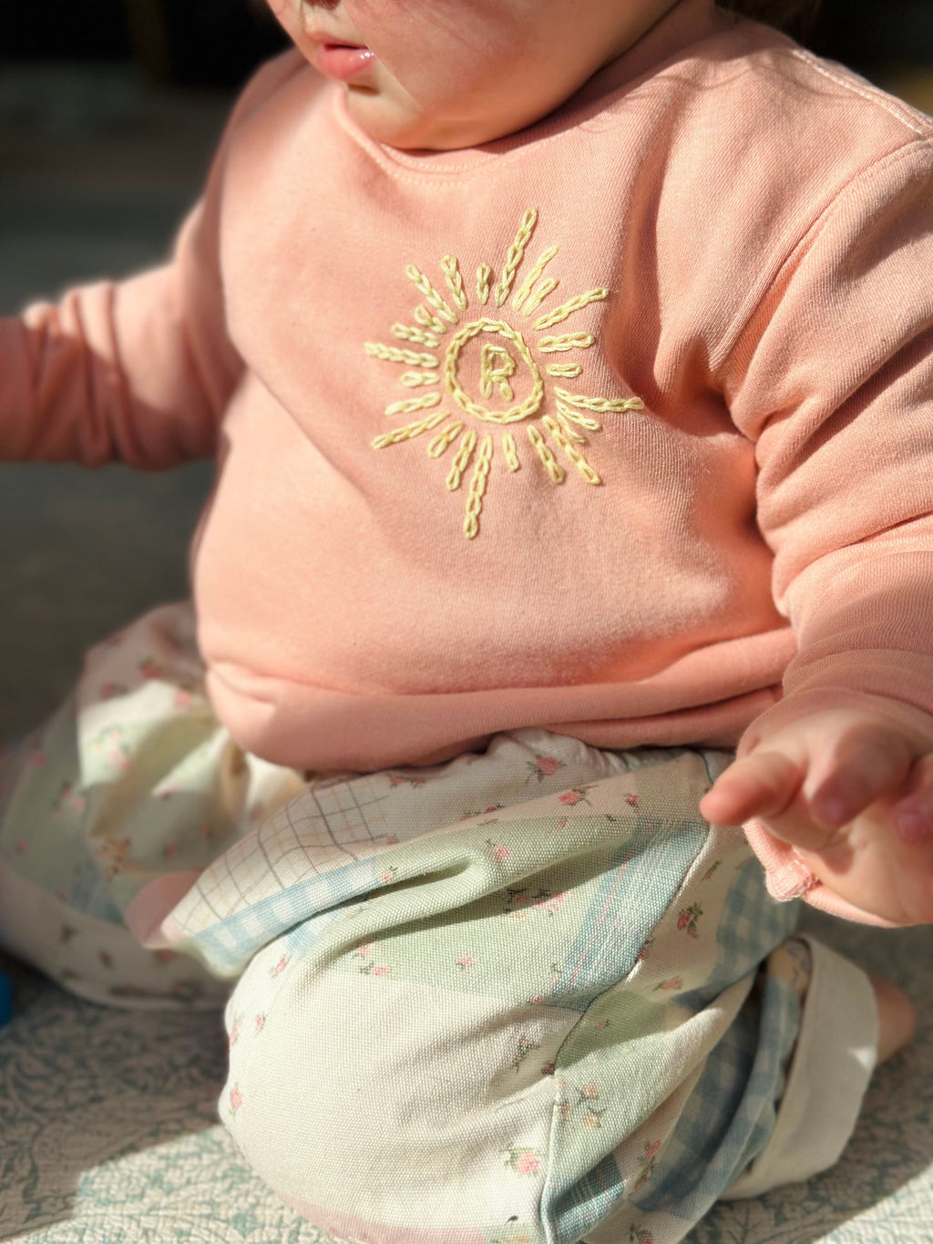 Embroidered Sun Initial Pink Sweater