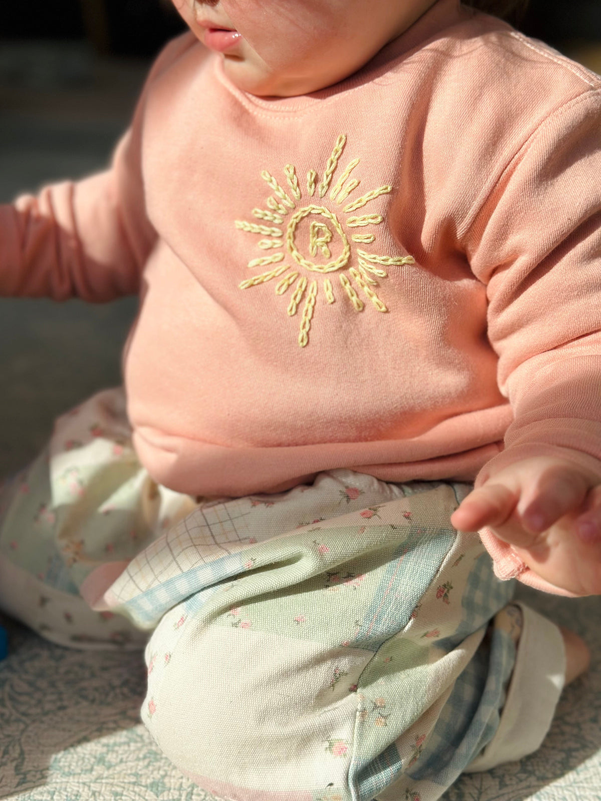 Embroidered Sun Initial Pink Sweater