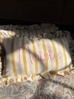 Load image into Gallery viewer, Pink Stripe Embroidered Frill Name Cushion
