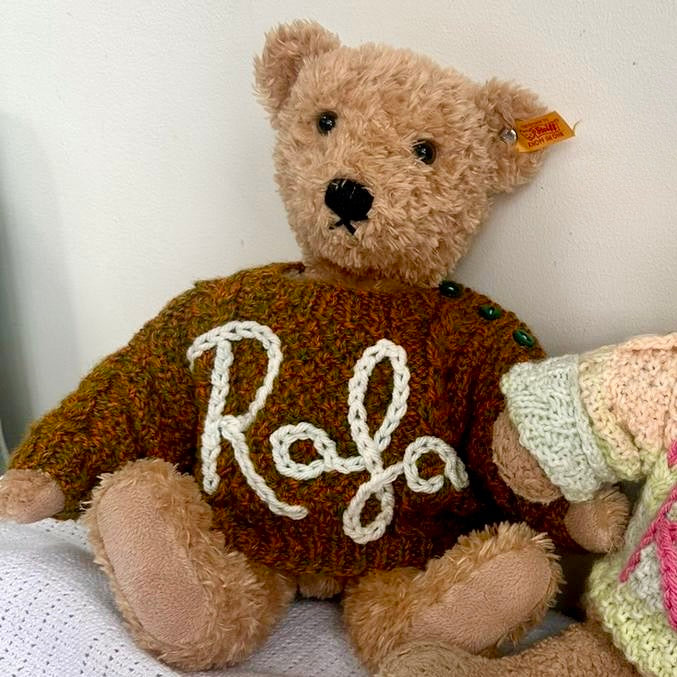 Teddy Sized Personalised Hand Knitted Jumper