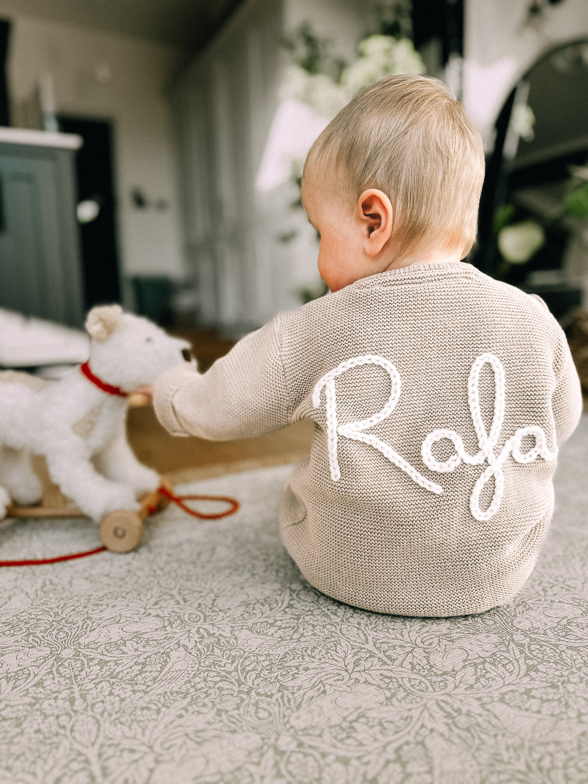 Baby Personalised Beige Hand Embroidered Cardigan
