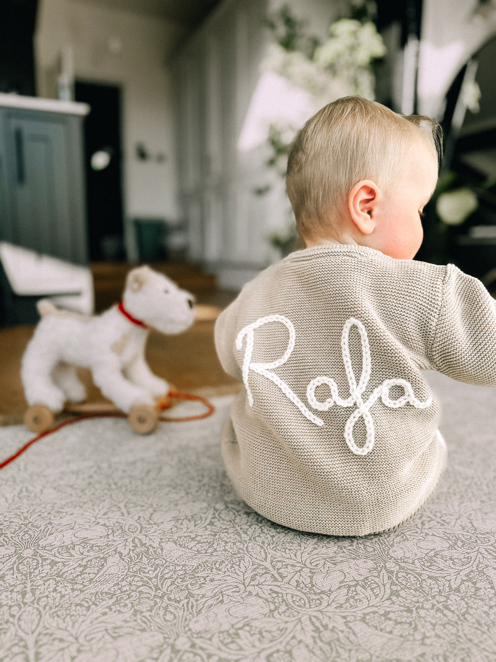 Baby Personalised Beige Hand Embroidered Cardigan