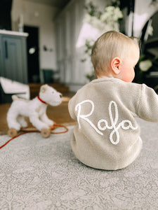 Baby Personalised Beige Hand Embroidered Cardigan
