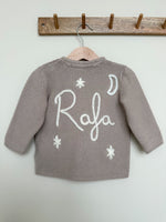 Load image into Gallery viewer, Star And Moon Baby Personalised Beige Hand Embroidered Cardigan
