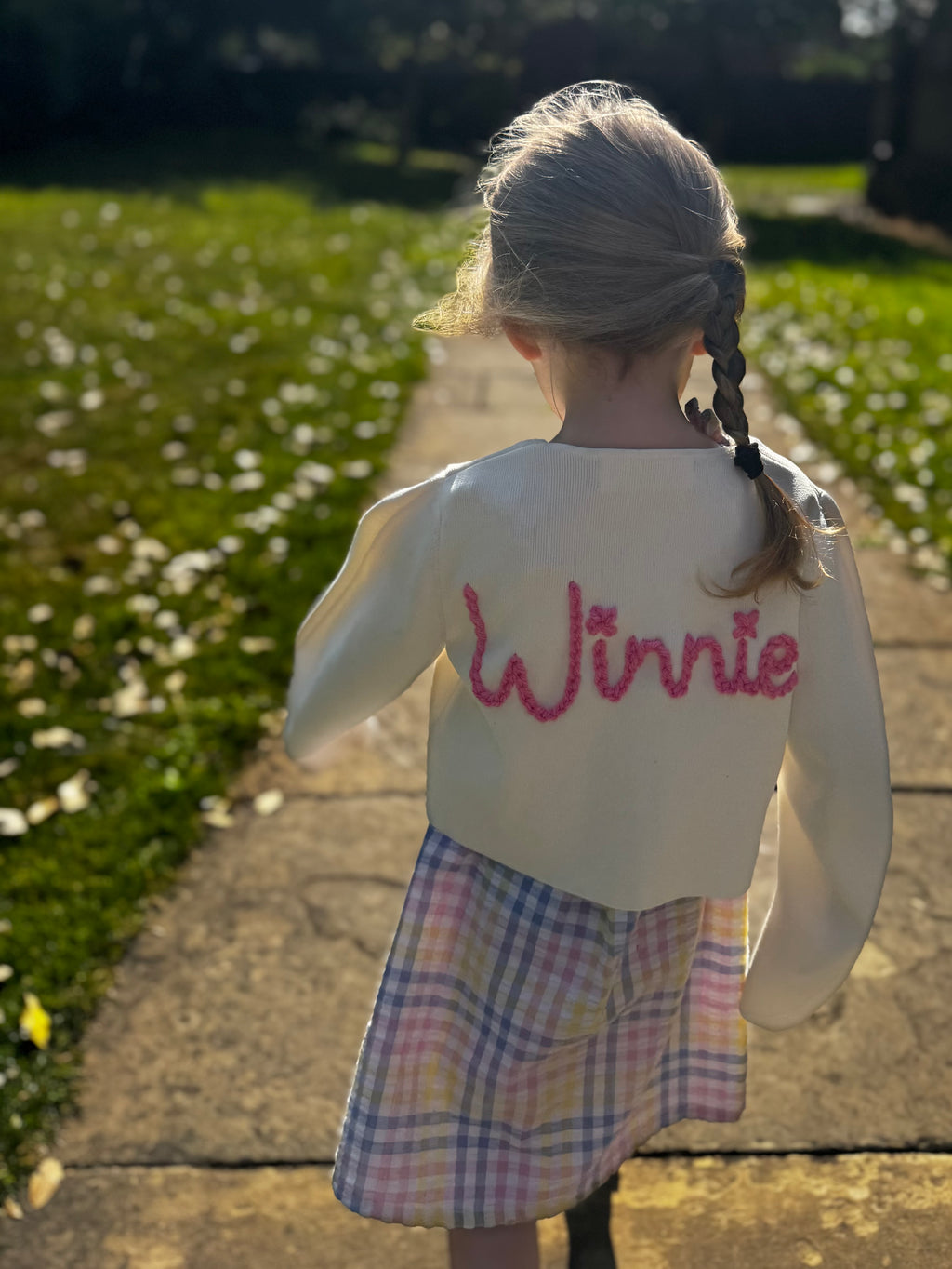 Kids Personalised White Hand Embroidered Cardigan