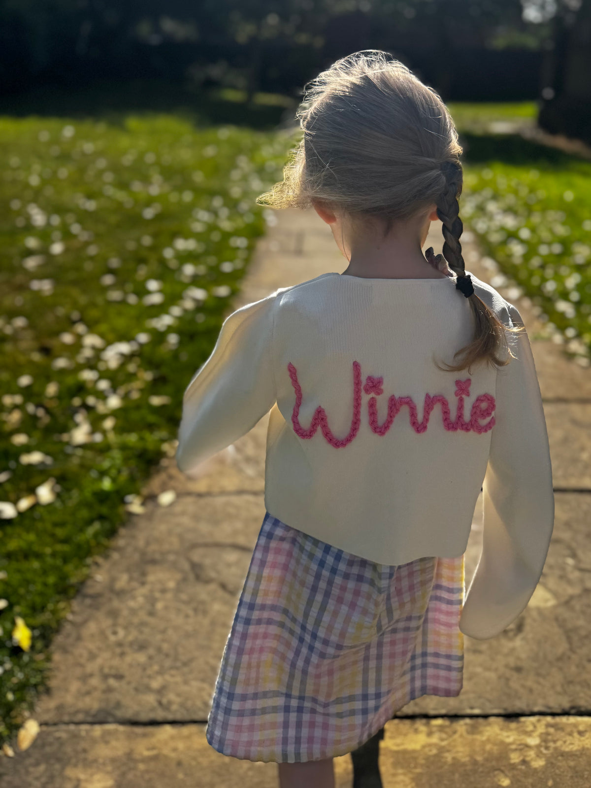 Kids Personalised White Hand Embroidered Cardigan